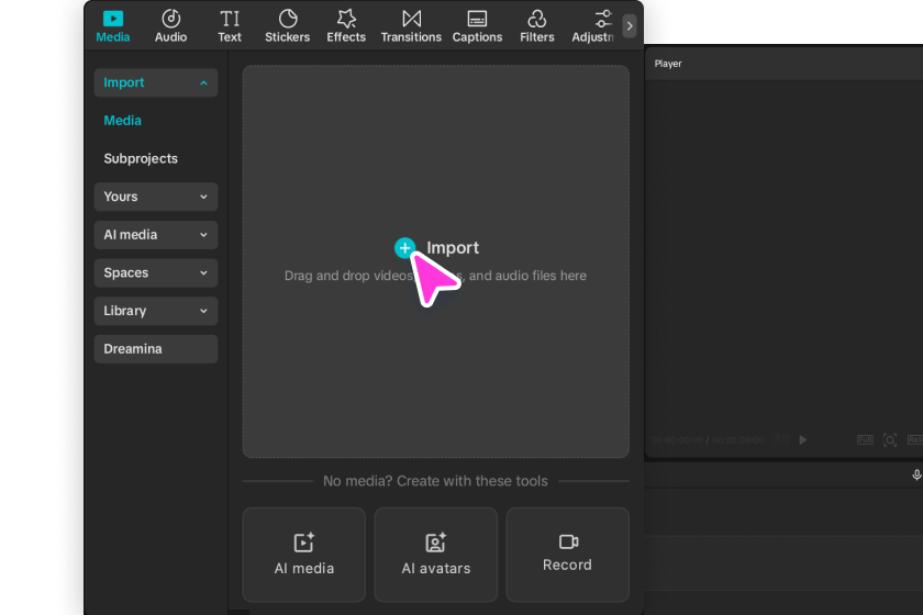  Importe arquivos de mídia para o editor de vídeo CapCut TikTok