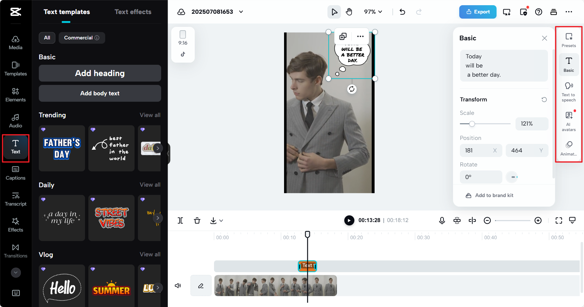 Extensive text and sticker library in CapCut Web