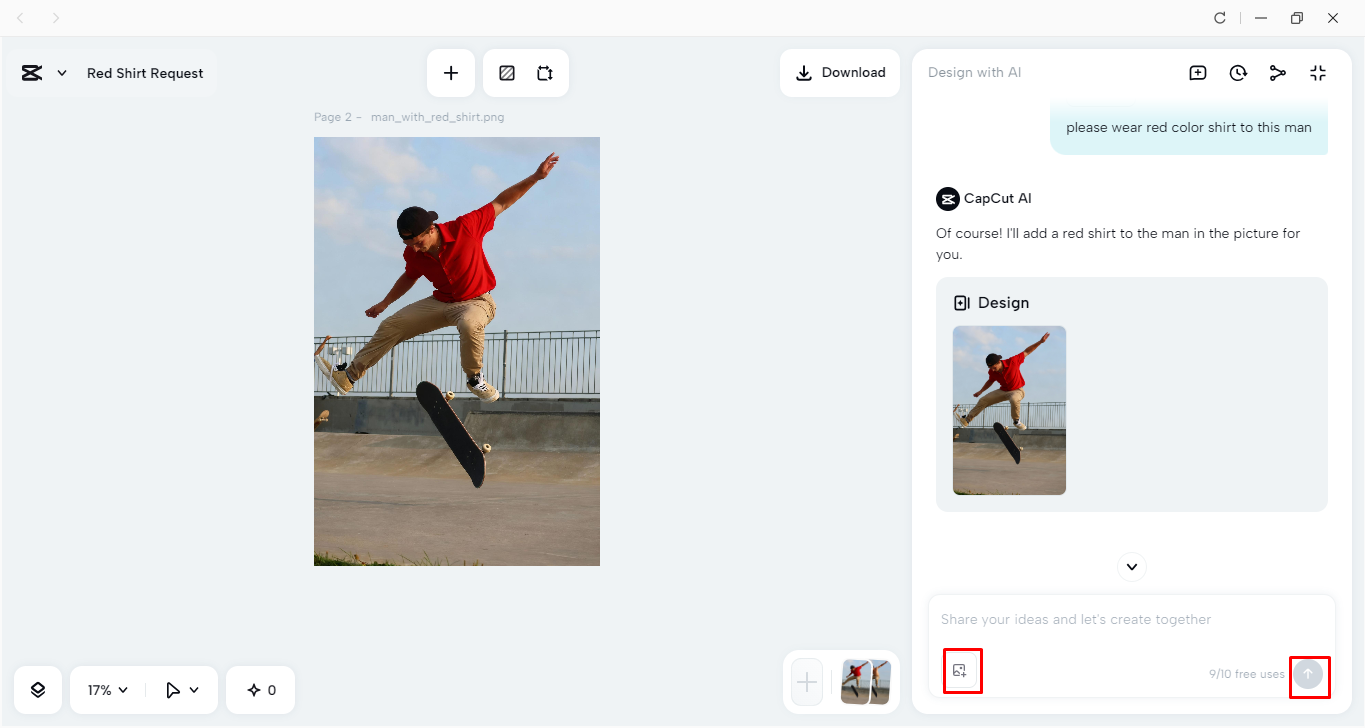 Editing an image using prompts in the CapCut desktop video editor