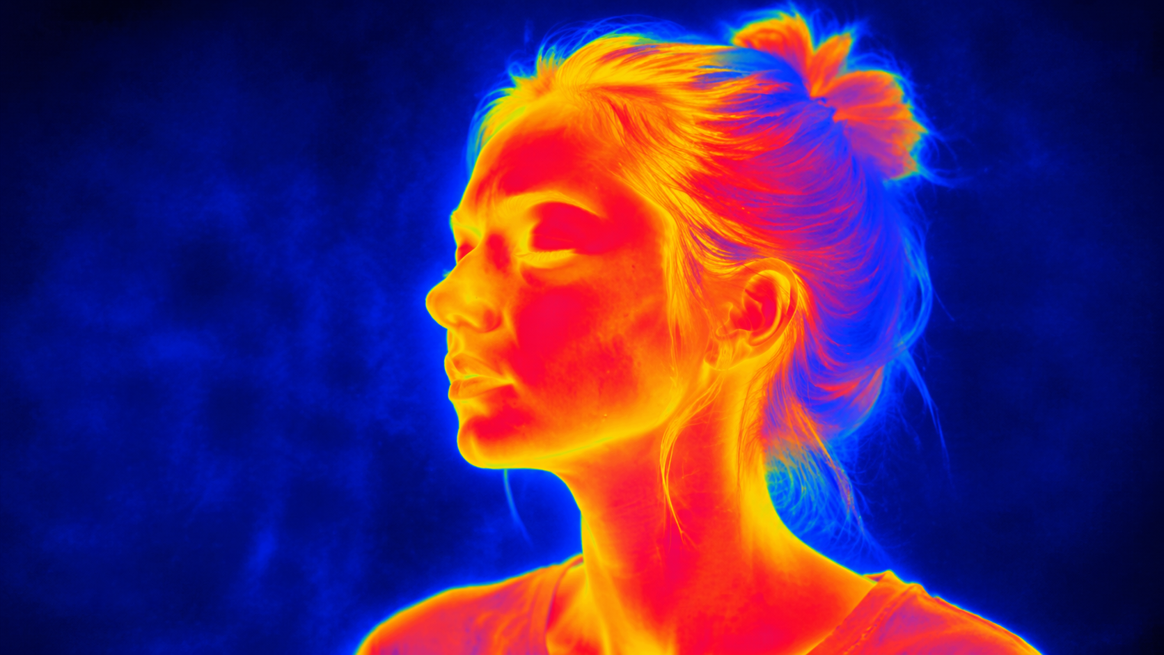 Dreamina thermal camera filter prompt example 1: Thermal Heat Map Portrait