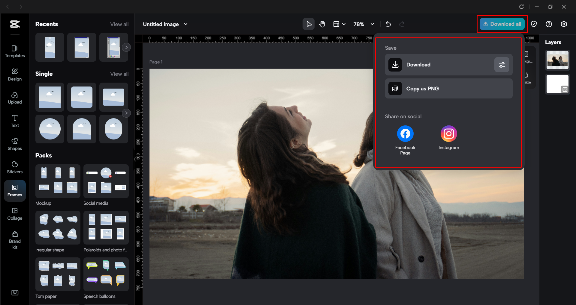 Downloading the image from the CapCut desktop video editor
