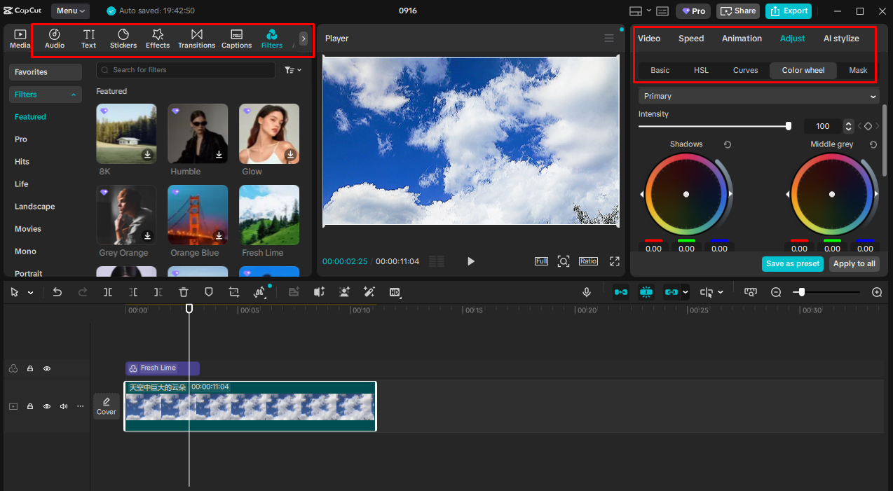 Enhancing video in the CapCut desktop video editor