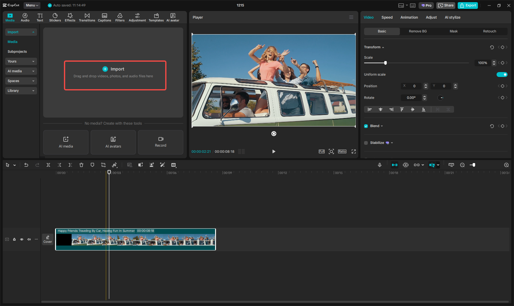 Import video file