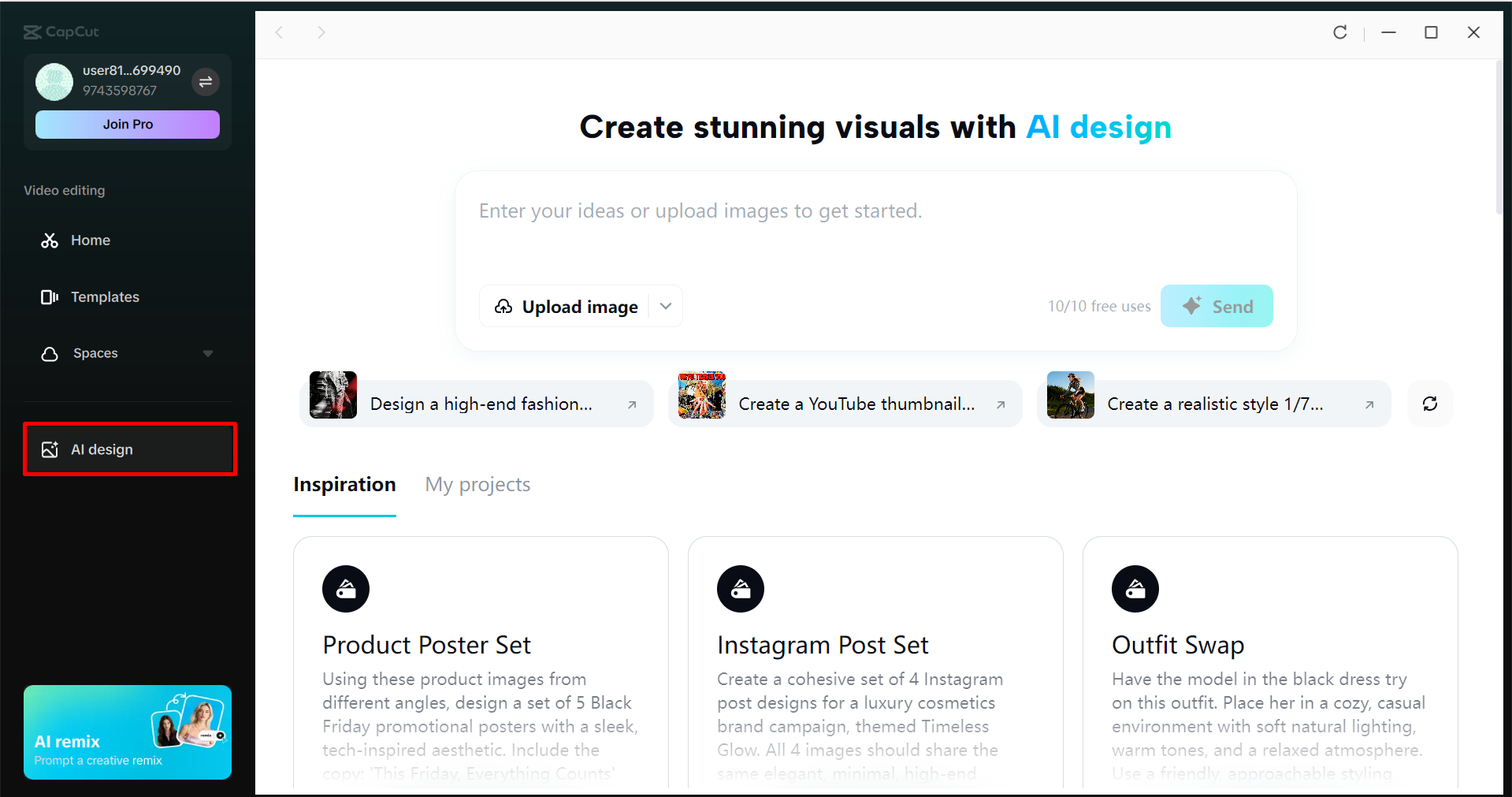 Accessing the AI design tool in the CapCut desktop video editor