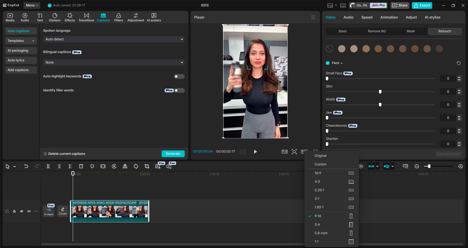 Interface do editor de vídeo para desktop CapCut - uma ferramenta intuitiva para editar Instagram Reels