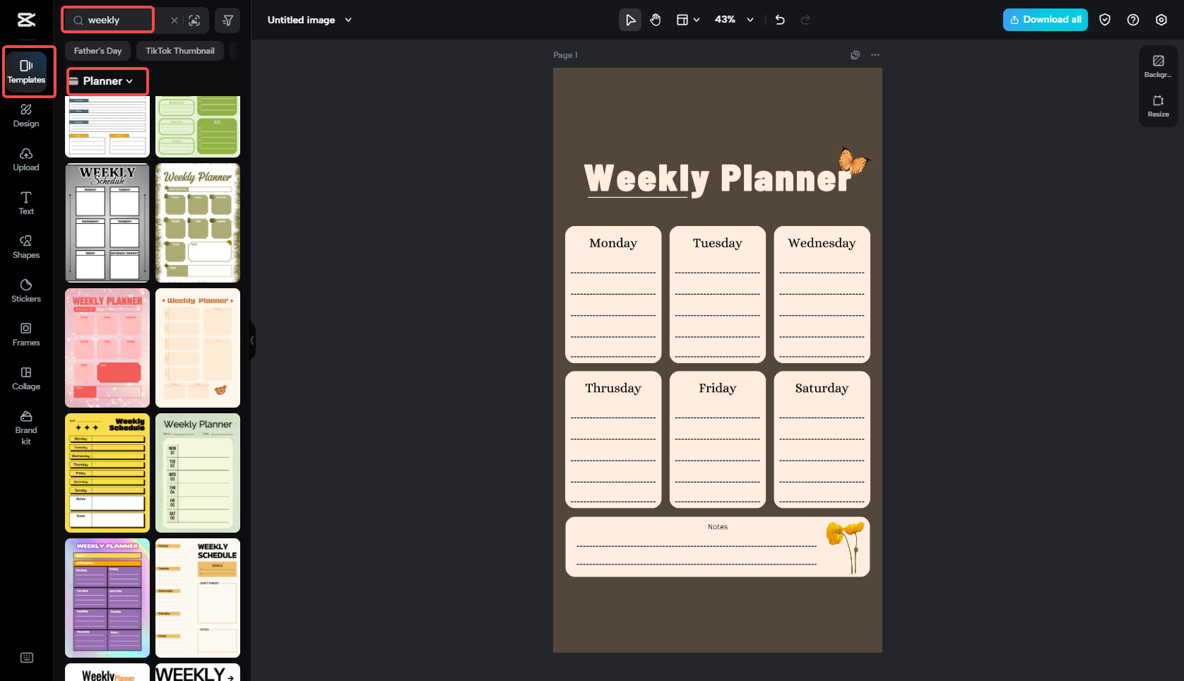 Choose the weekly schedule template