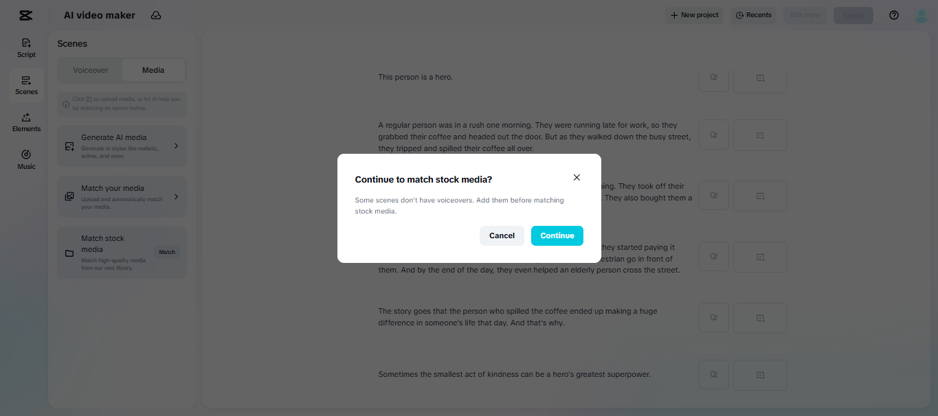Match stock media in CapCut Web