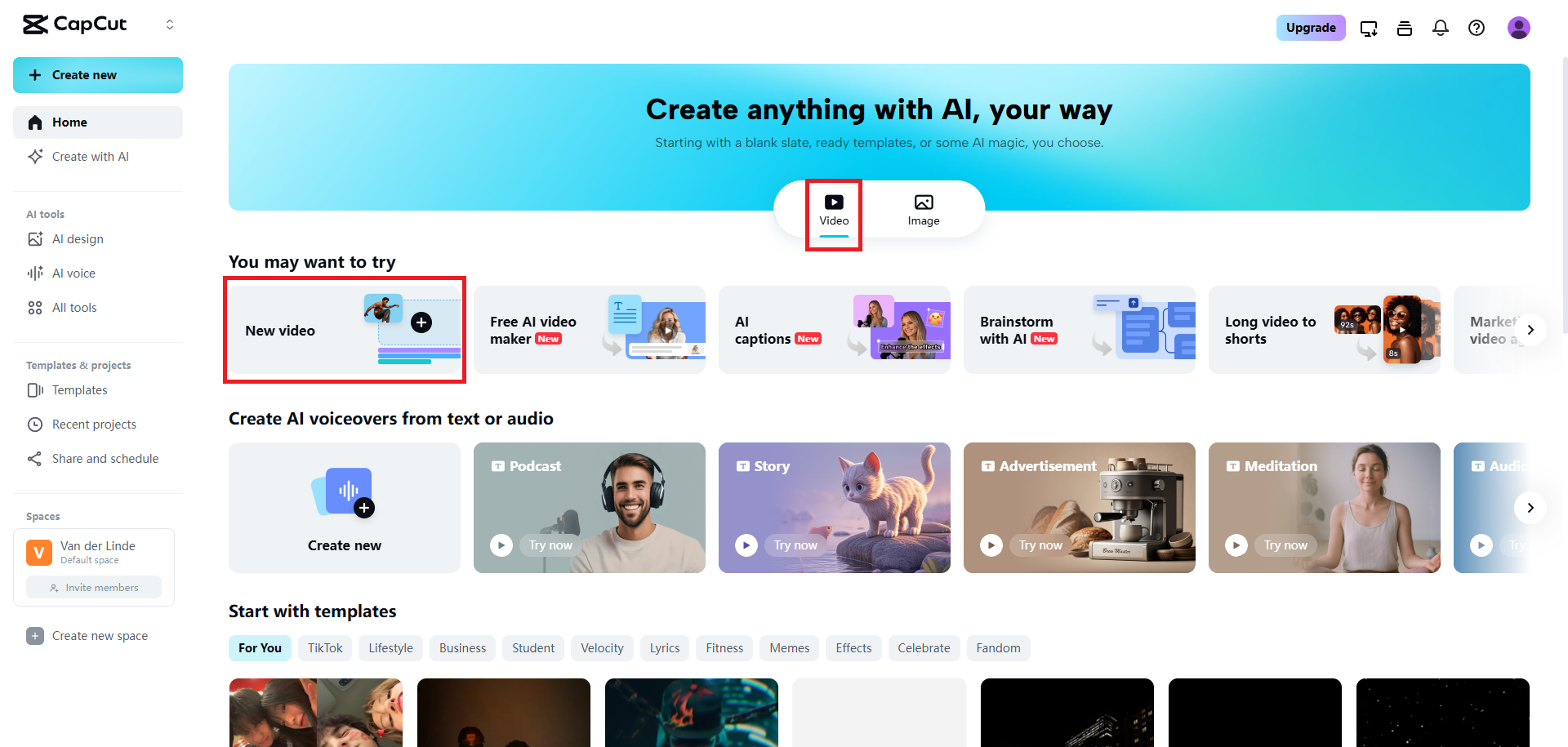 Select the new video function