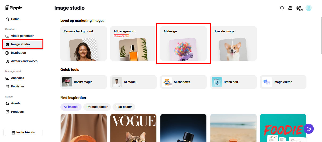 Ανοίξτε το AI design στο Pippit.
