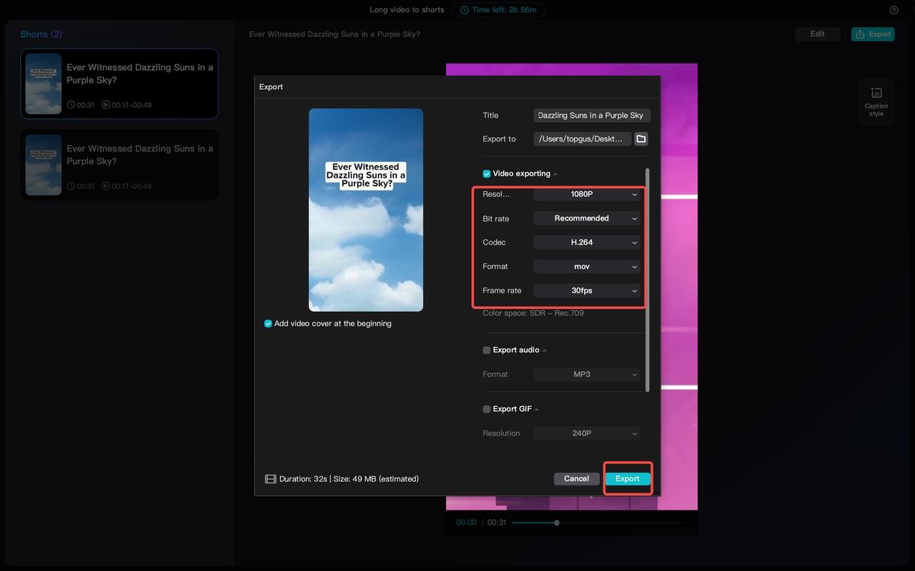 Export the output 