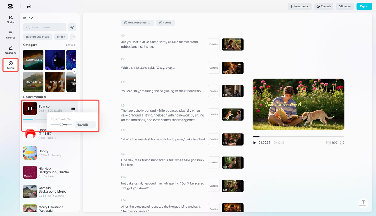 Montage de la vidéo avec la fonction Musique