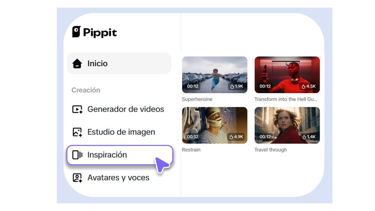 Elige una plantilla en la sección “Inspiración” de Pippit.