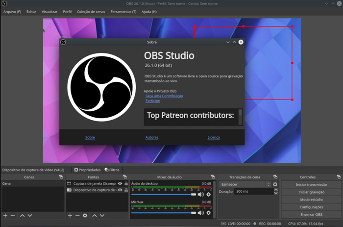 Schnittstelle von OBS - bester Bildschirmrekorder mit internem Audio