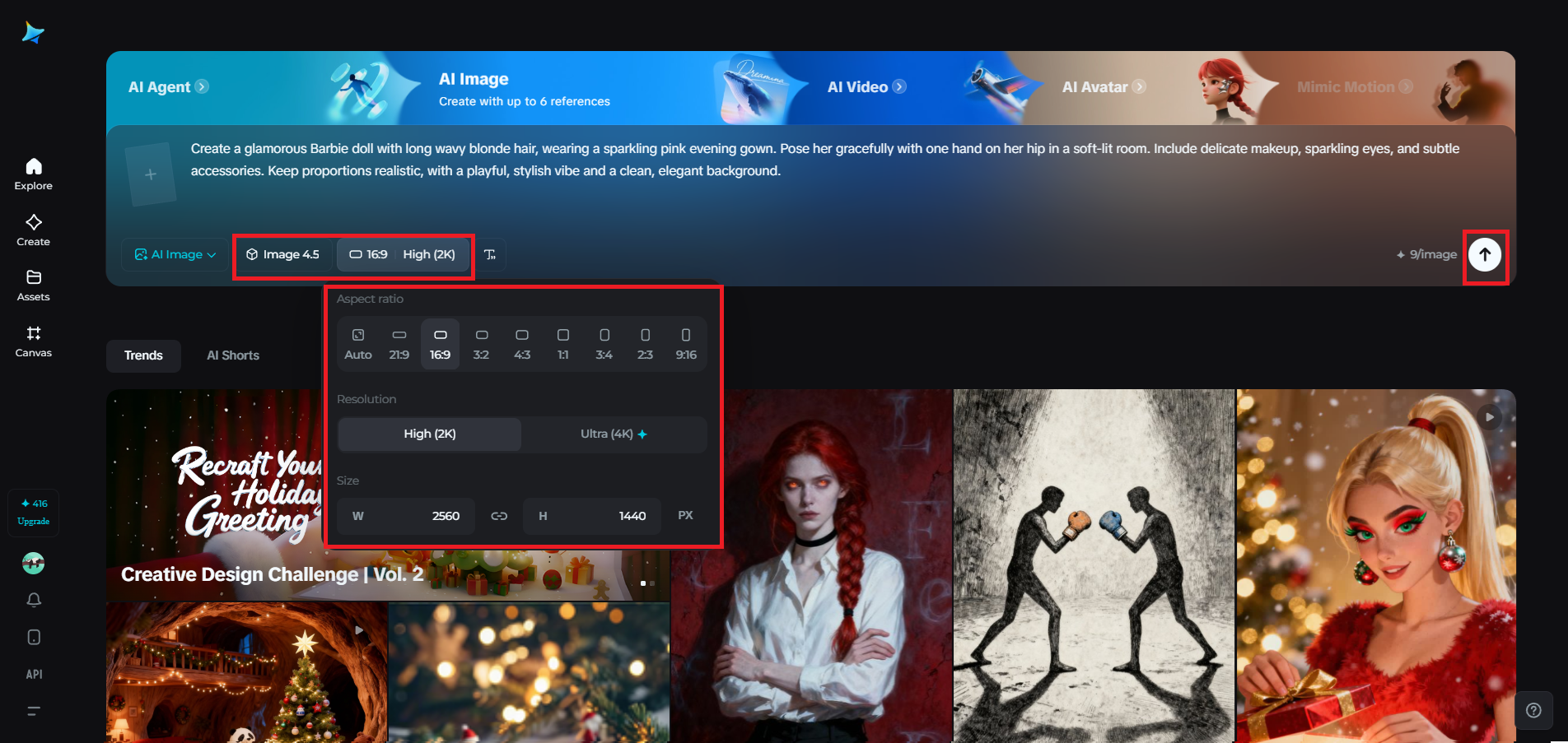 Seleccione Seedream 4,5 y ajuste la configuración