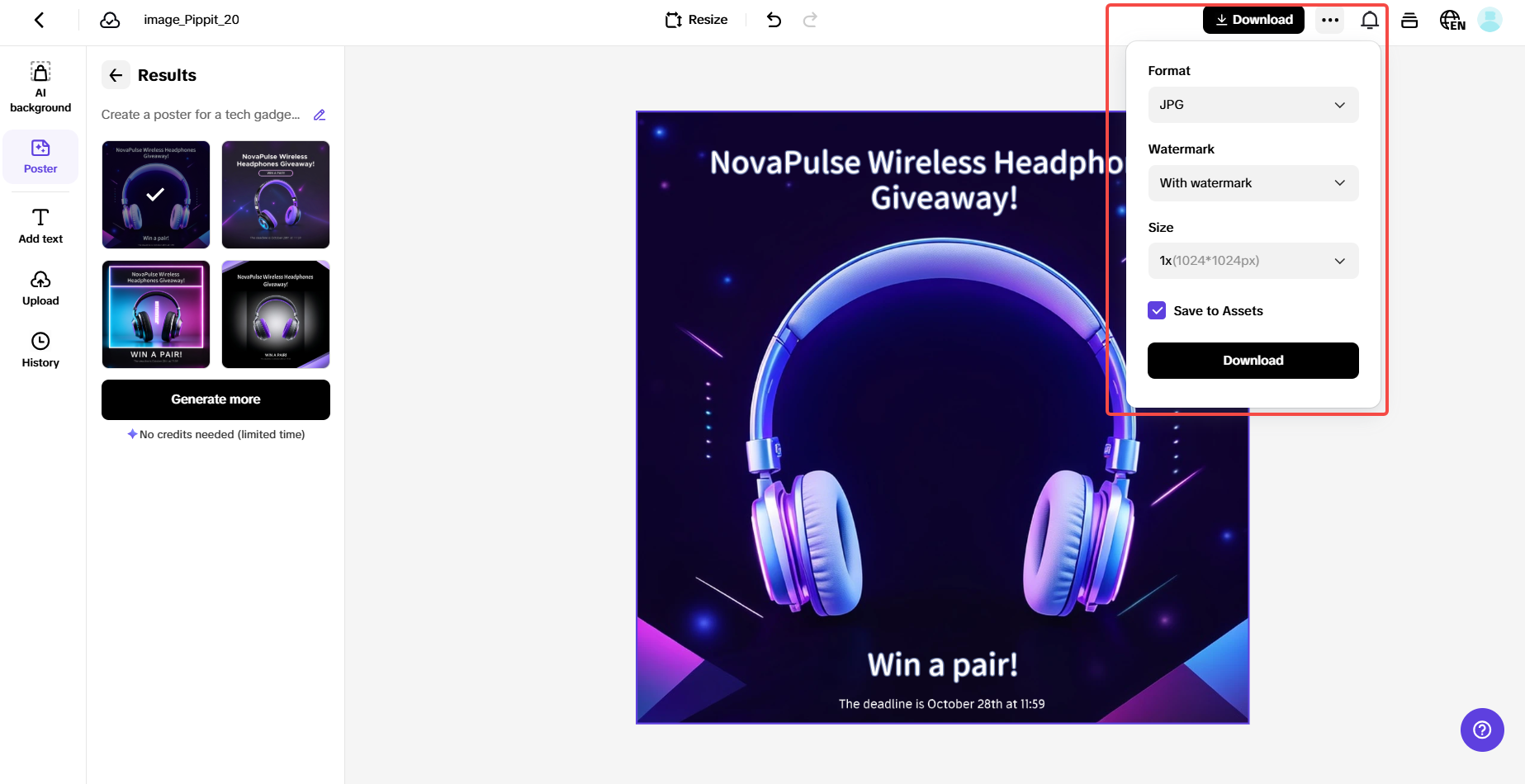 Customize and download poster