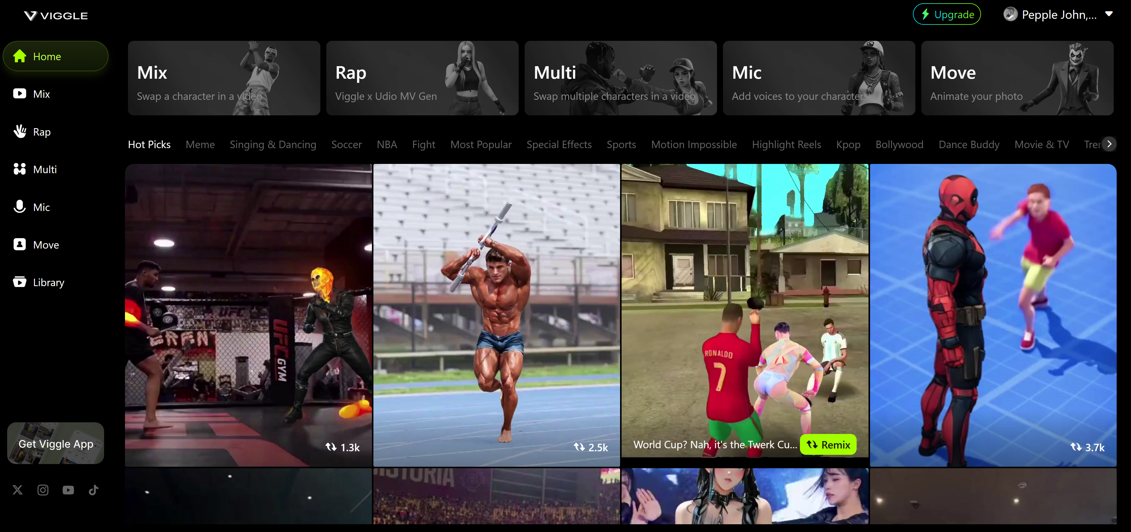 หน้าแรก Viggle AI