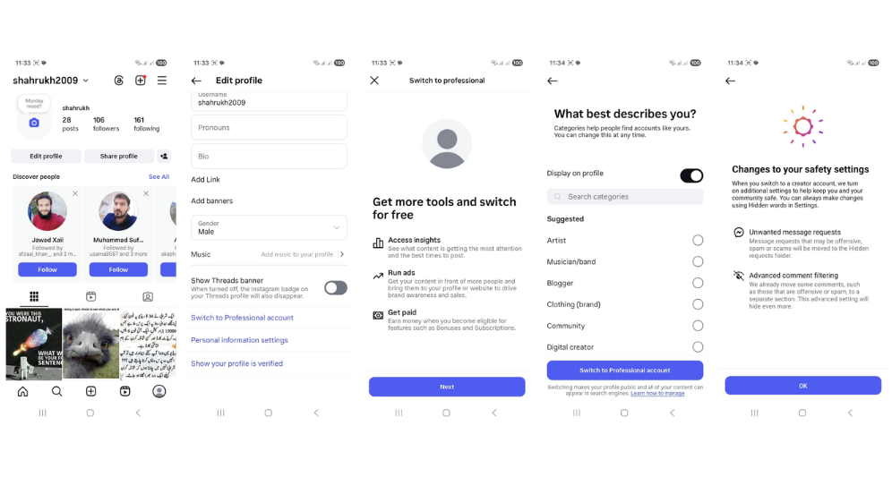 Switch to a professional account