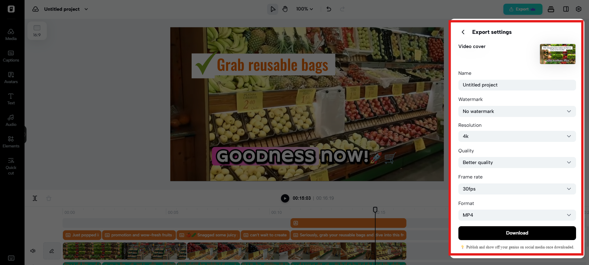 I-export at i-publish ang video