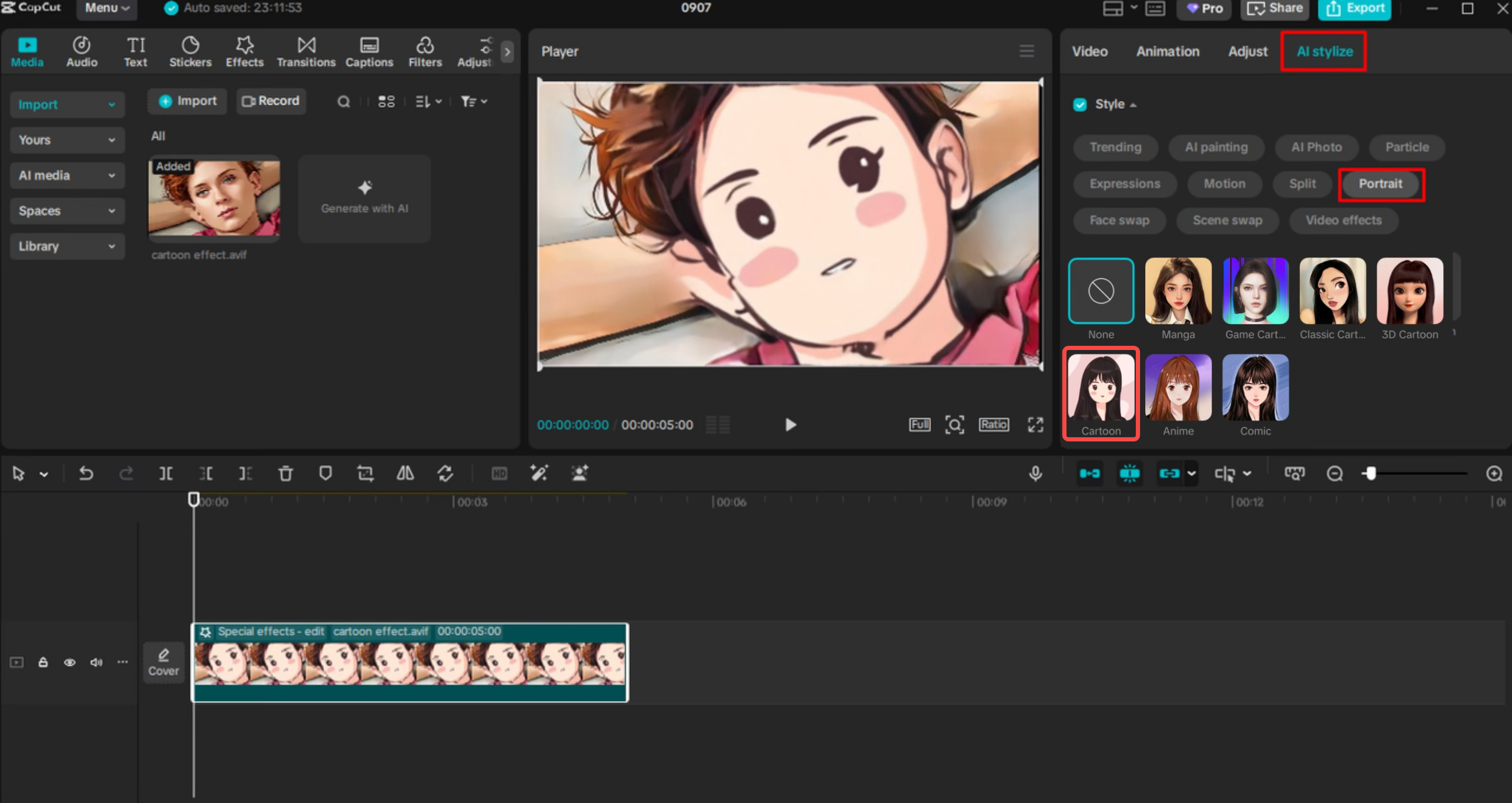Převod obrázku do kresleného stylu v editoru CapCut pro stolní video