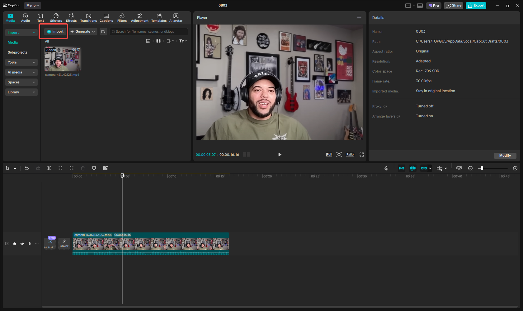 Importing the English video into CapCut
