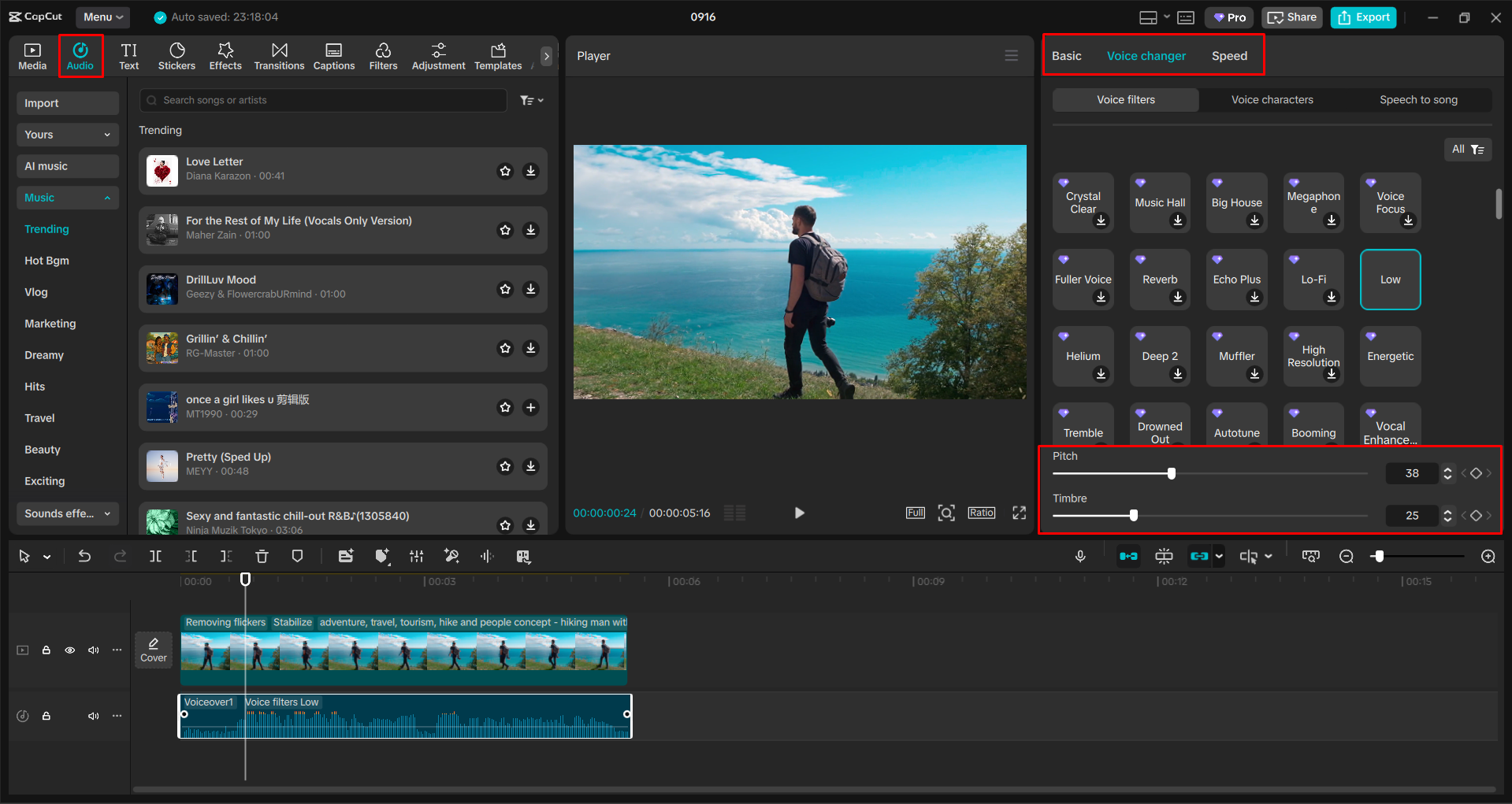 تطبيق المؤثرات الصوتية على الصوت في محرر فيديو سطح المكتب CapCut