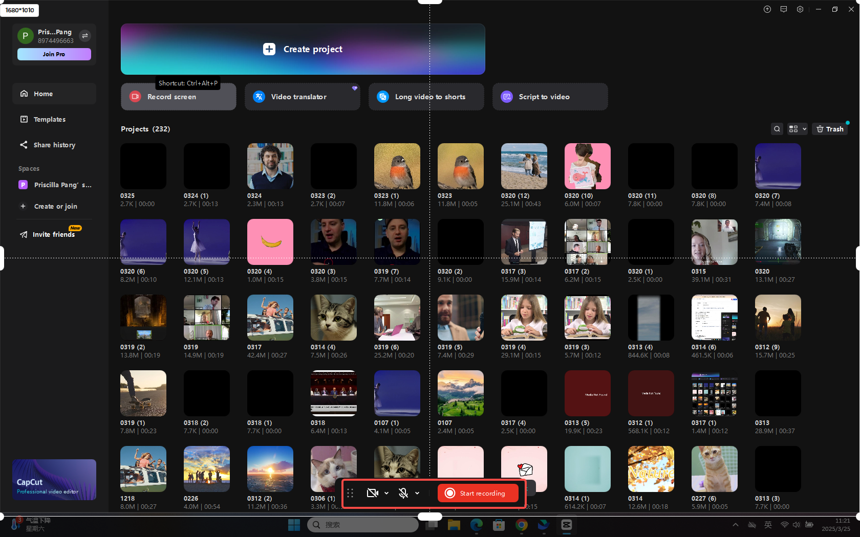 Aufnahme des Videos in CapCut
