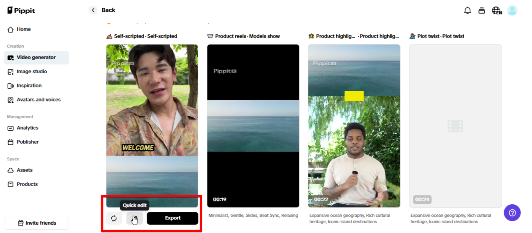 Generating and editing video in Pippit