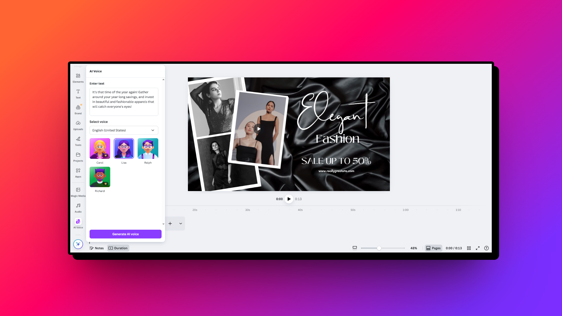 Generate AI-based text-to-speech
