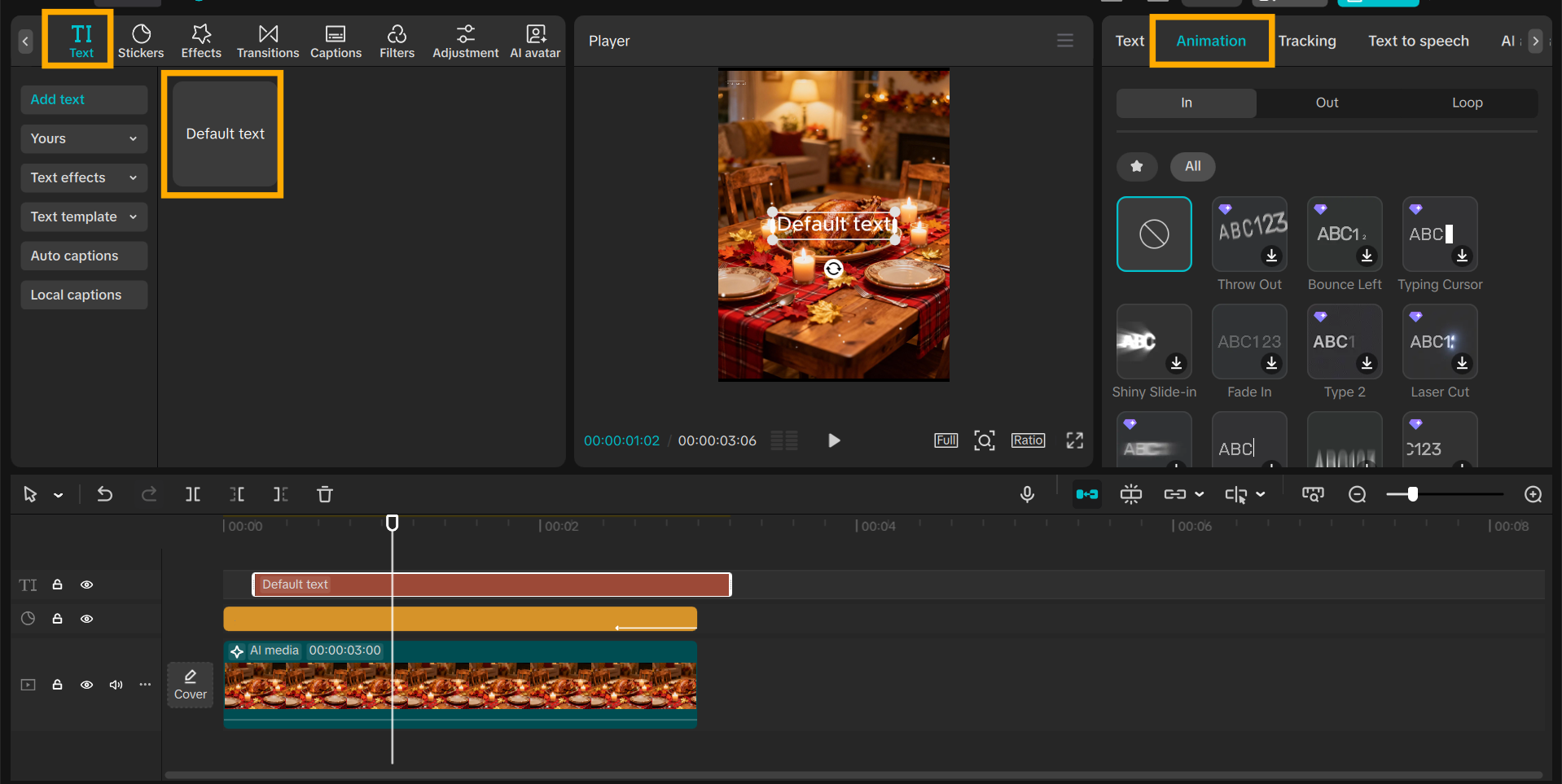 Thanksgiving GIF funny text animation in CapCut PC