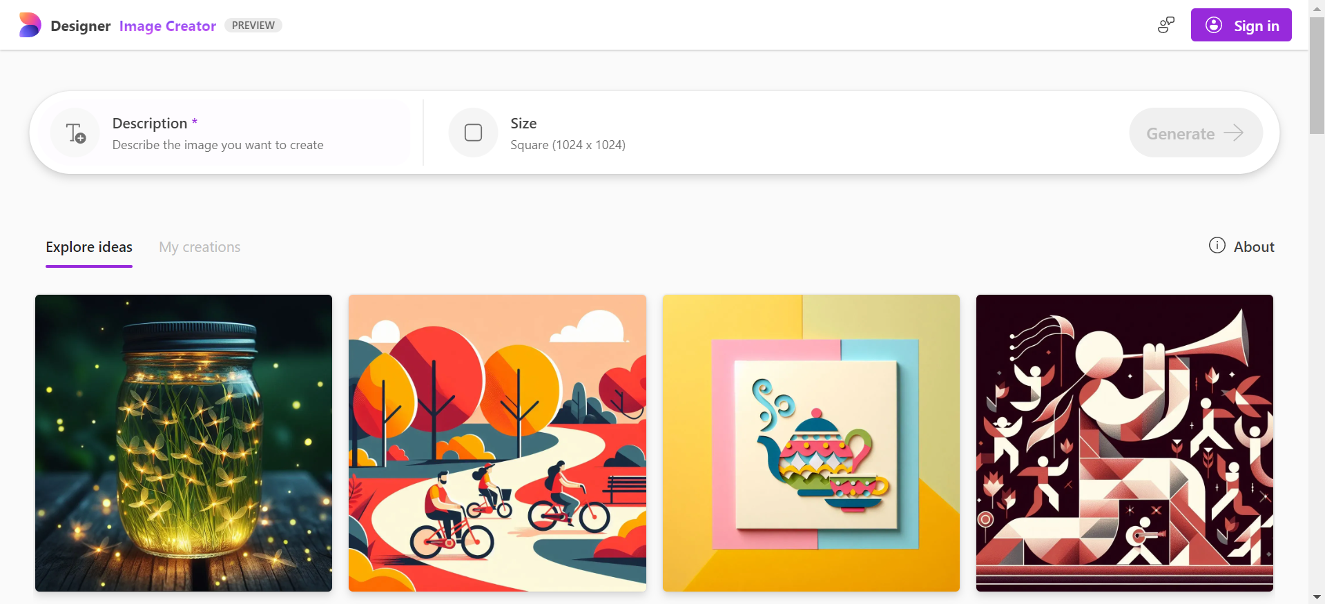 Hình ảnh hiển thị giao diện người tạo hình ảnh thiết kế của Microsoft