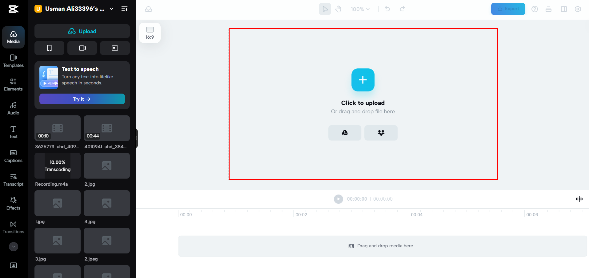 Uploading a GIF to CapCut Web
