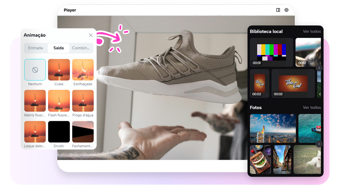 Elementos ricos e áudio para fazer clipe com personalização única