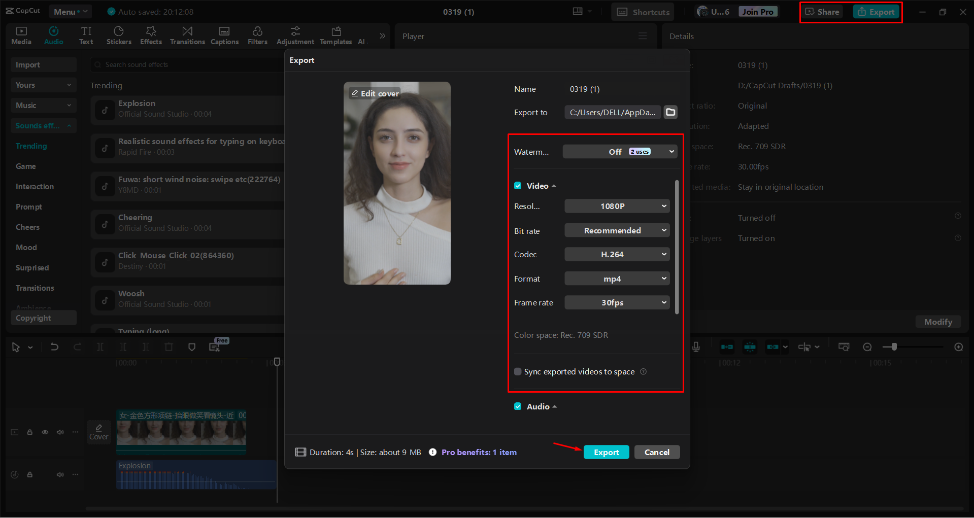 Exporting a video from the CapCut desktop video editor