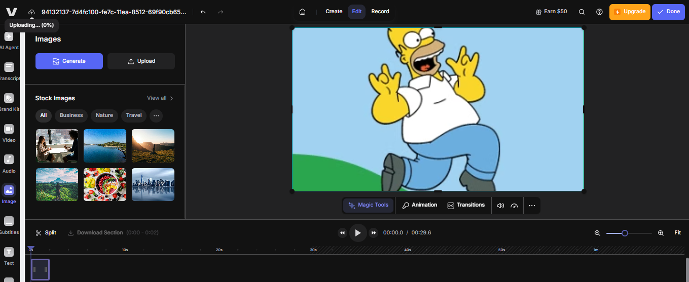 Interface of Veed.io
