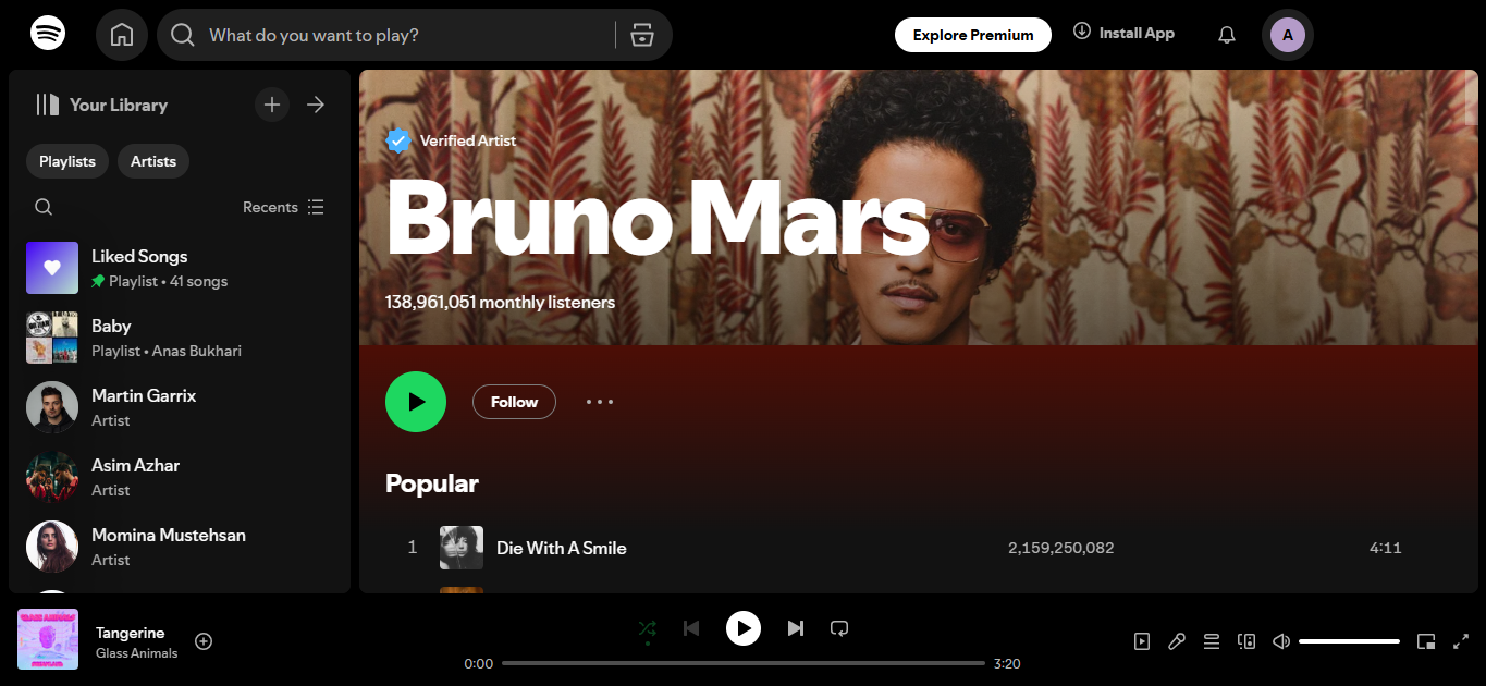 Bruno Mars - one of the top Spotify 500 artists