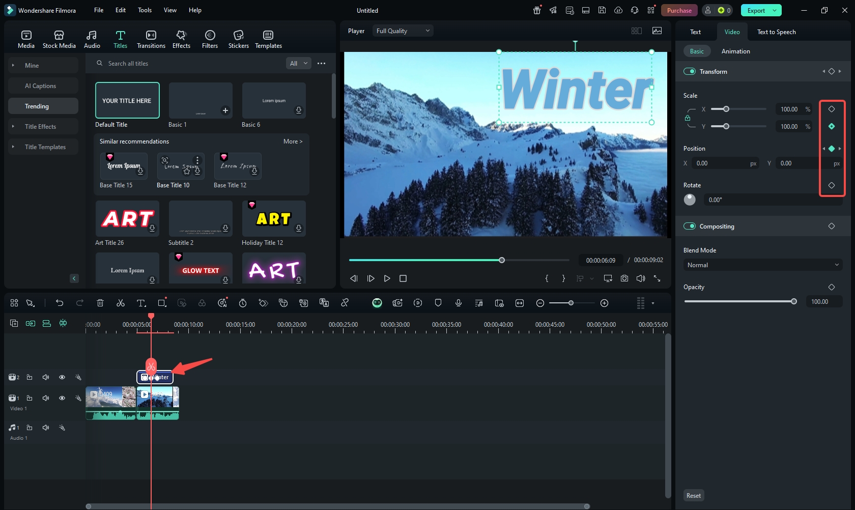 Add keyframes to text