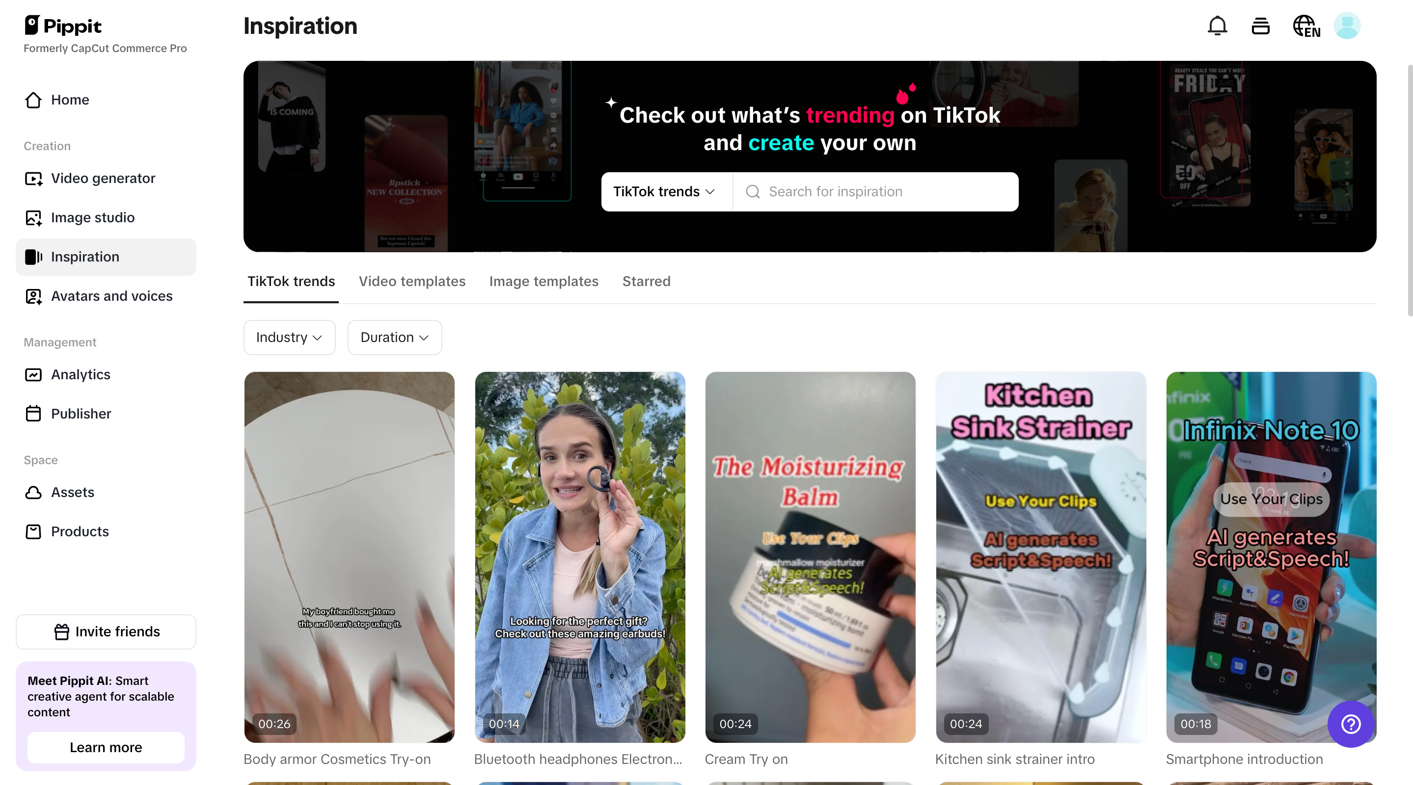 Pippit product-centric video templates
