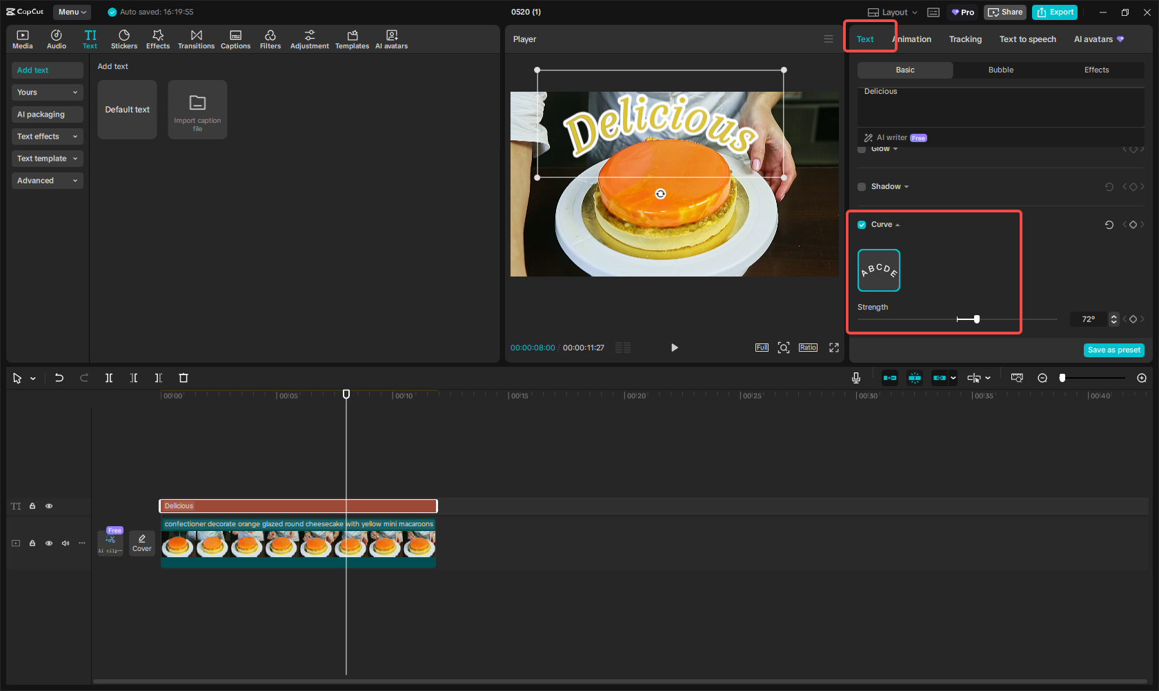 Apply the curve effect for text