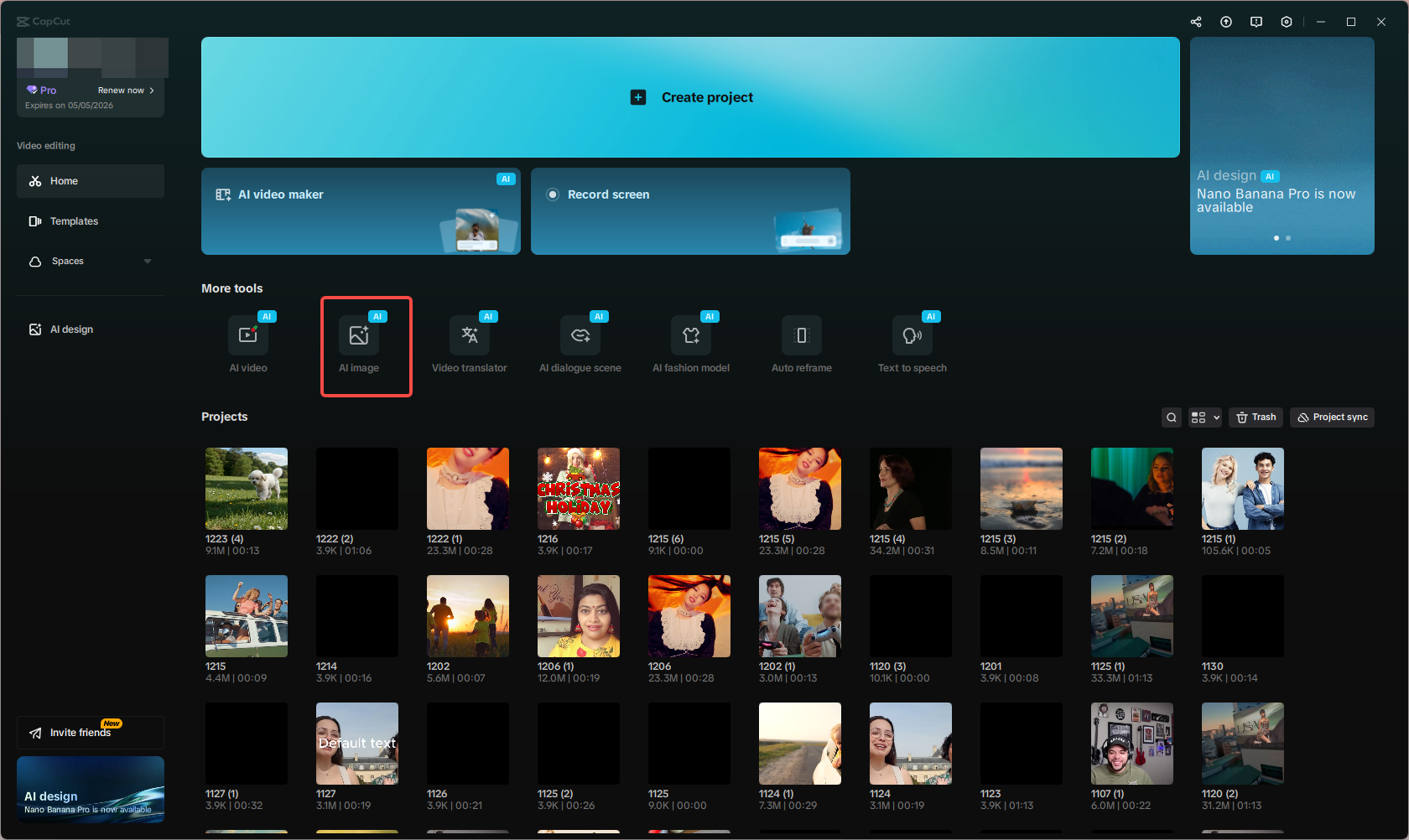 Accessing the "AI image" feature in CapCut