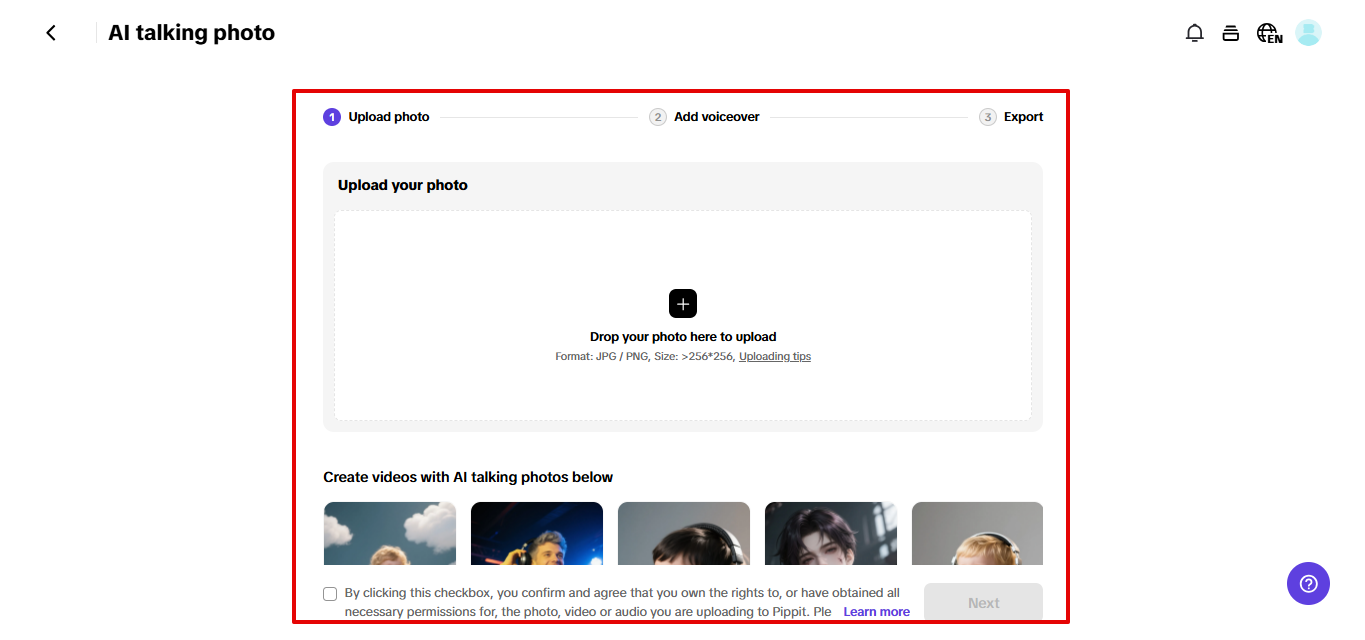 Uploading picture to Pippit