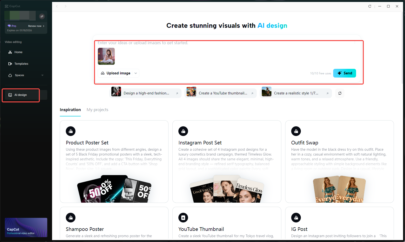 Access the AI design tool and enter a text prompt