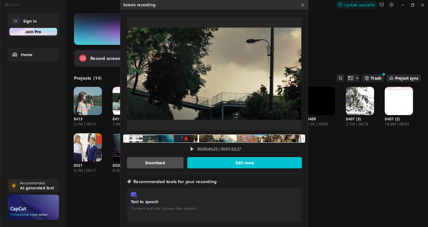 Interface of the CapCut desktop video editor