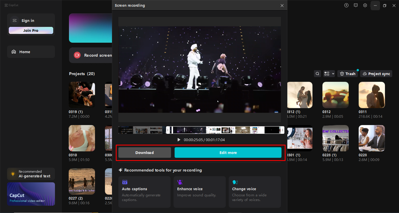 Recording a screen with the CapCut desktop video editor