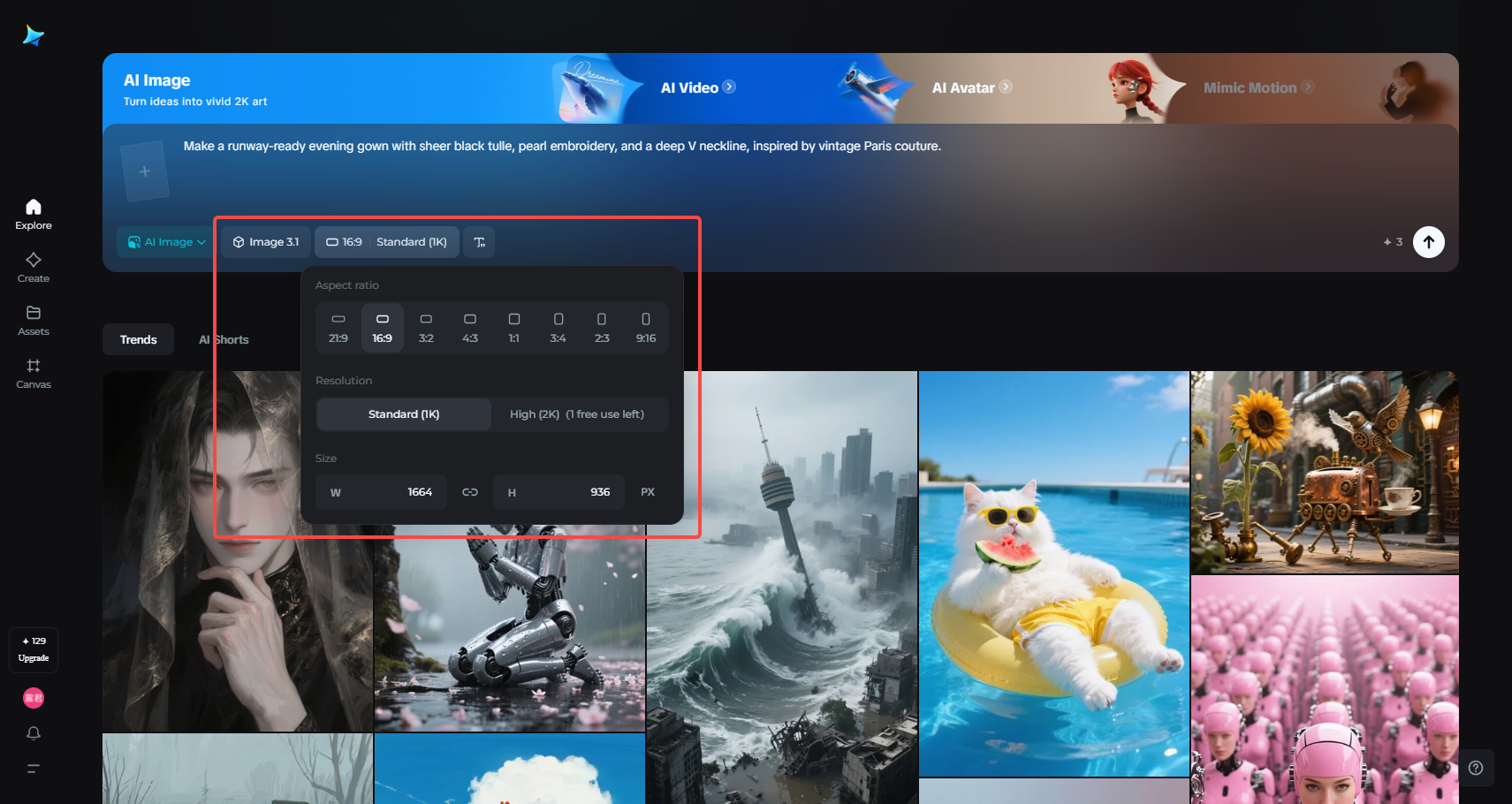 Modeli ve en-boy oranını seçin