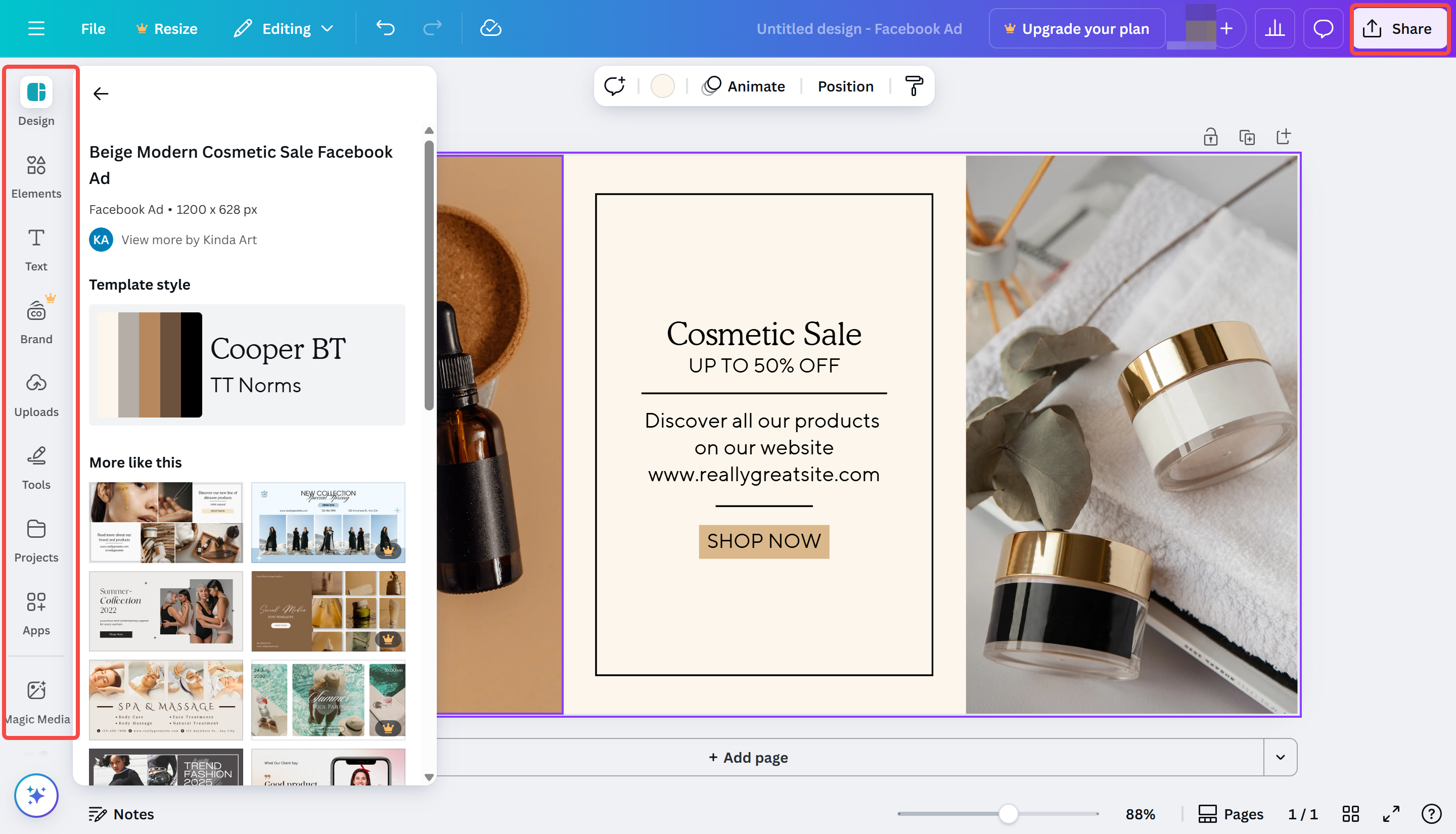 Showing how to use Canva's Facebook ad creator