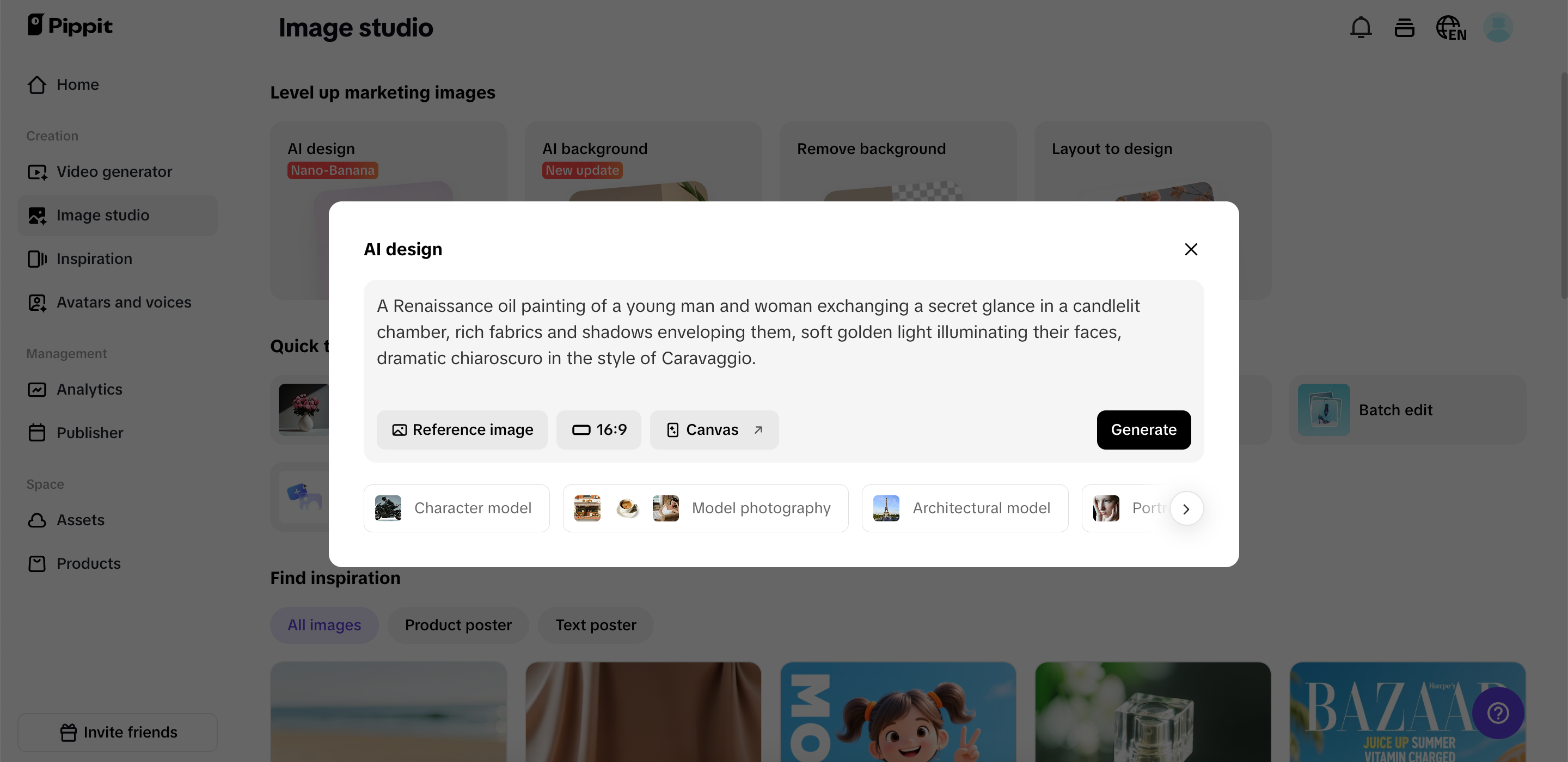 Criando imagem no Pippit