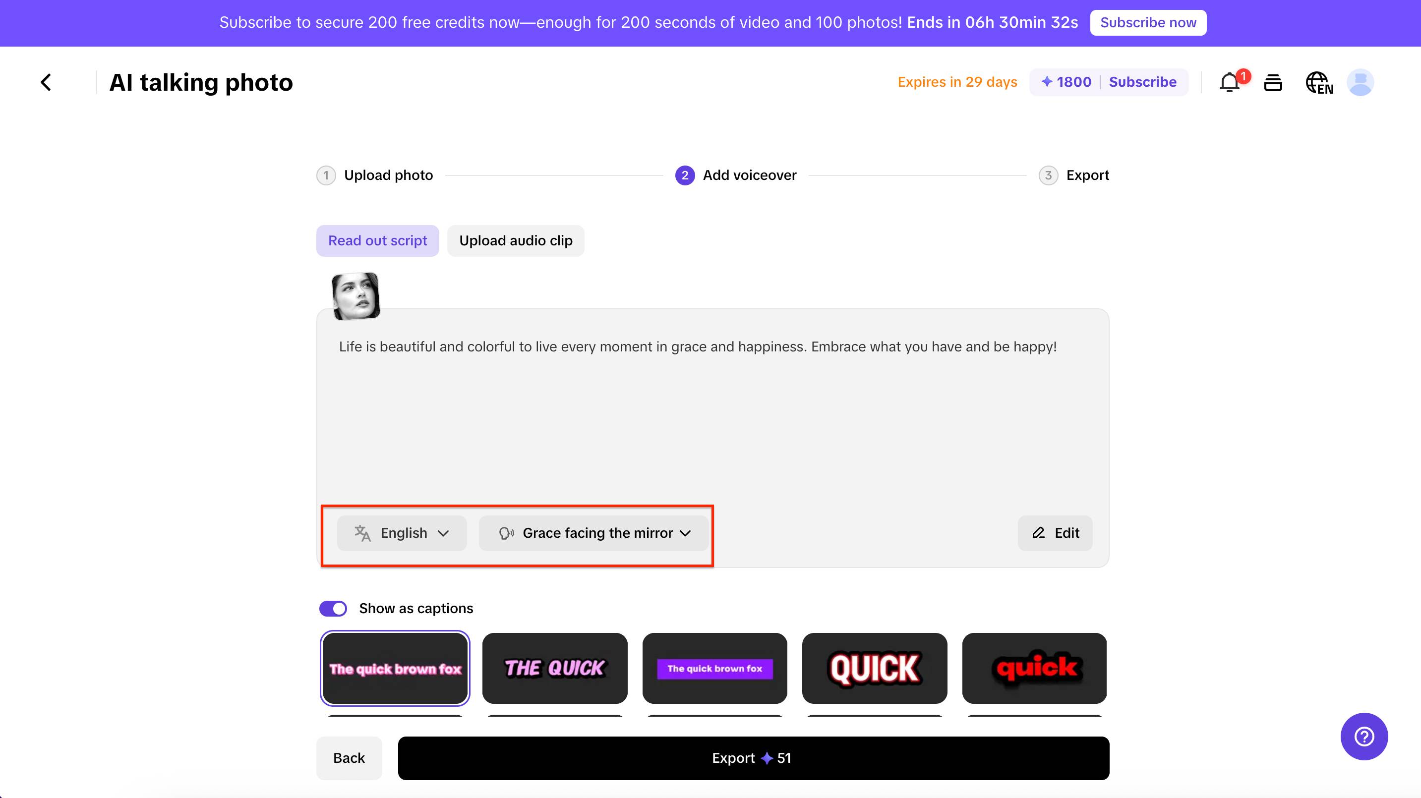 Select the language and AI voice