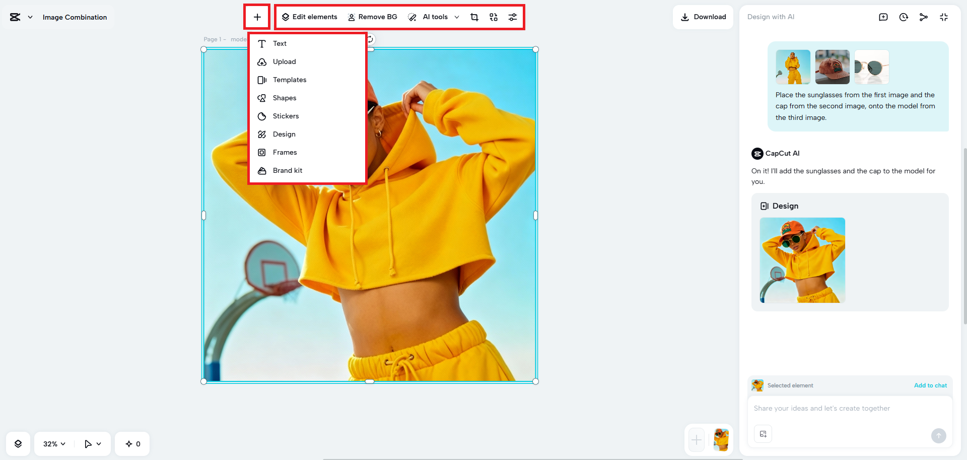 Manually add elements to your combined photo
