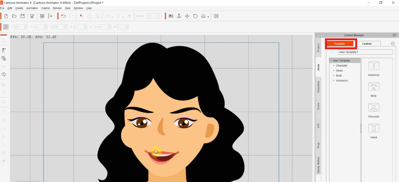 Select the template/ scene