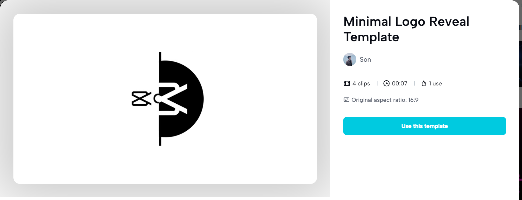 Clean, minimal logo reveals template in CapCut Web